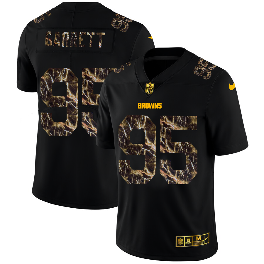 2020 Cleveland Browns #95 Myles Garrett Men Black Nike Flocked Lightning Vapor Limited NFL Jersey
